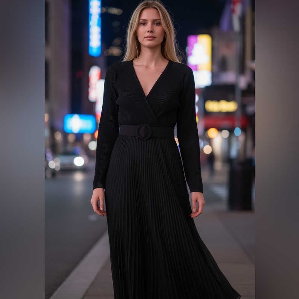 Taylor Black Long Sleeve Dress